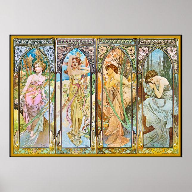 Time of the Day, Alphonse Mucha Poster (Front)