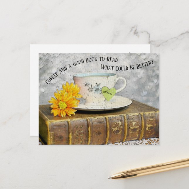 Time Off Vacation Coffee and a Good Book to Read Postcard (Front/Back In Situ)