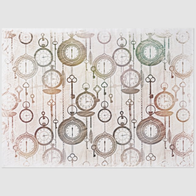 Time Pocket Watches and Keys Decoupage Tissue Paper (Front)