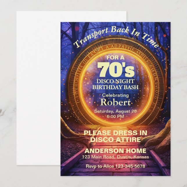 Time Portal 70s Disco Night Birthday Party Invitation (Front/Back)