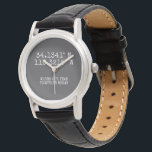 Time Spent Together GPS Coordinates Personalised Watch<br><div class="desc">GPS coordinates personalised watch from Ricaso - change text to suit your needs. You can find your personalised GPS coordinates by searching online, if possible it is best to copy and paste the result. A perfect way to mark your time spent together and a reminder of where it all began....</div>