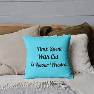 Time Spent With Cat Personalised Pet Quote Blue Cushion