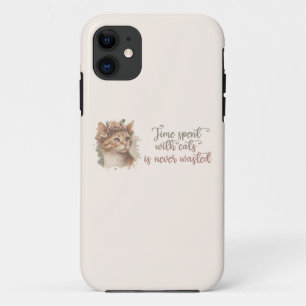 Time Spent With Cats Cute Cat Watercolor Design iPhone 11 Case