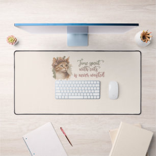 Time Spent With Cats Cute Cat Watercolor Design Desk Mat