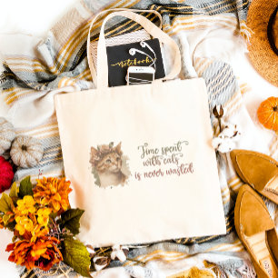 Time Spent With Cats Cute Cat Watercolor Design Large Tote Bag