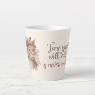 Time Spent With Cats Cute Cat Watercolor Design Latte Mug
