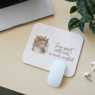 Time Spent With Cats Cute Watercolor Mouse Mat
