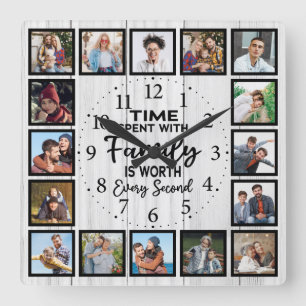 Time Spent With Family is worth, Rustic White wood Square Wall Clock
