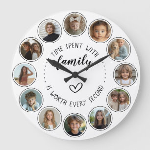 Time Spent With Family Quote 12 Photo Collage Large Clock