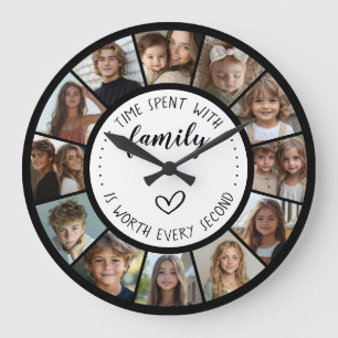Time Spent With Family Quote 12 Photo Collage Large Clock