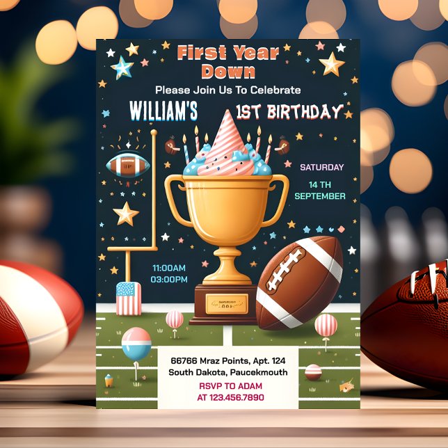 time Sports kids boys ticket Football 1st Birthday Invitation (Creator Uploaded)