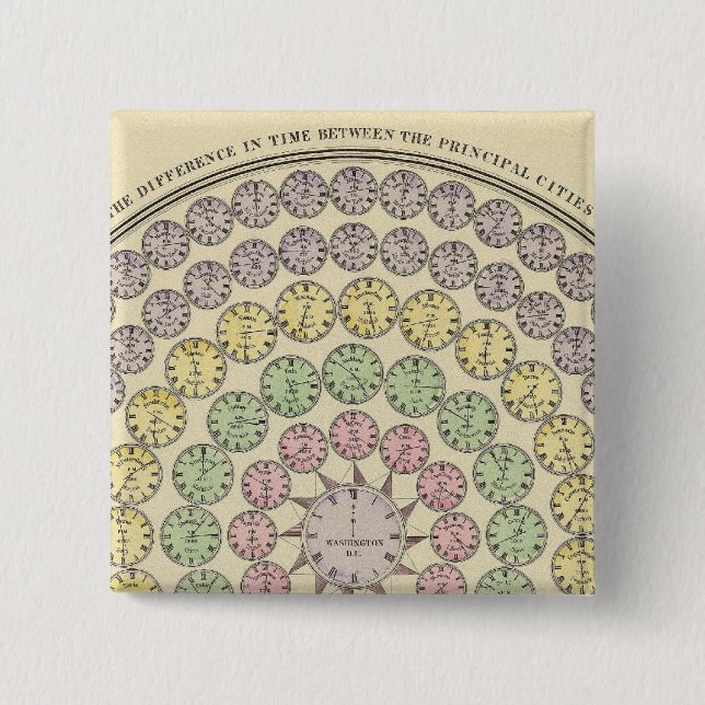 Time table 15 cm square badge (Front)