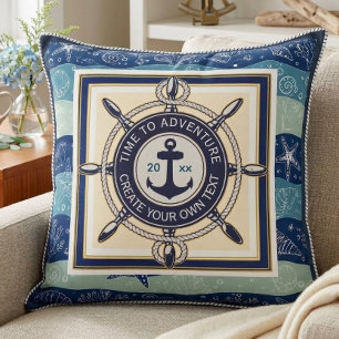 Time To Adventure Custom Maritime Boat Name Cushion