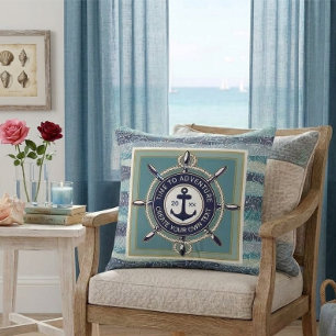 Time To Adventure Custom Maritime Boat Name Cushion