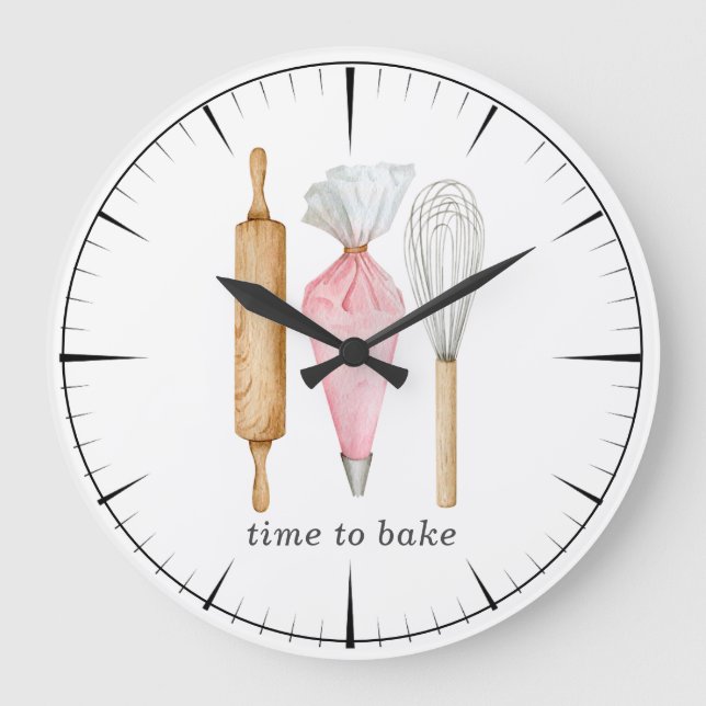 Time To Bake Baker's Tools Utensils Large Clock (Front)