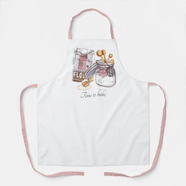 Time To Bake Flour Sugar Bowl Egg Apron (Front)