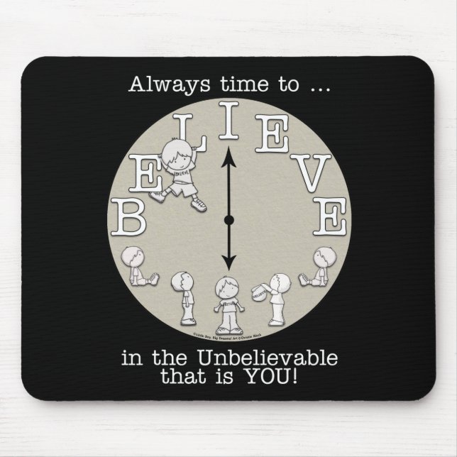 Time To Believe-Little Boy and Clock Mouse Mat (Front)