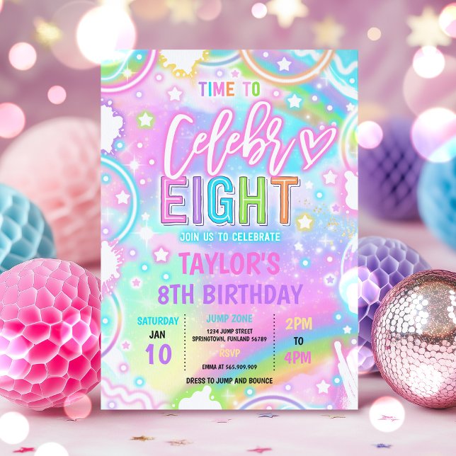 Time To Celebr-eight Neon Glow 8th Birthday Party Invitation (Creator Uploaded)