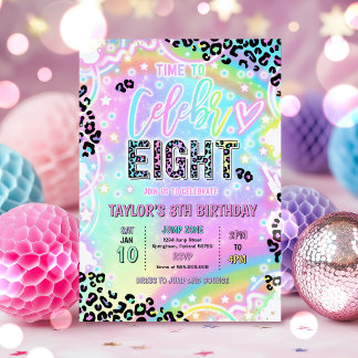 Time To Celebr-Eight Rainbow Leopard 8th Birthday Invitation