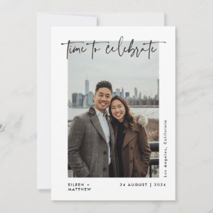 Time To Celebrate Modern Script Wedding Reception Announcement