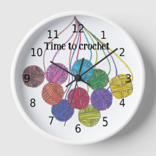 Time to crochet, many balls of yarn, your words clock