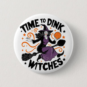 Time to Dink Witches Spooky Pickleball Halloween 6 Cm Round Badge