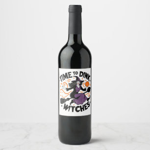 Time to Dink Witches Spooky Pickleball Halloween Wine Label