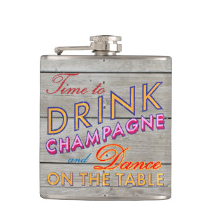 Time to Drink Champagne Barn Board Flask
