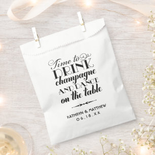Time to Drink Champagne Black Script Wedding Favour Bags