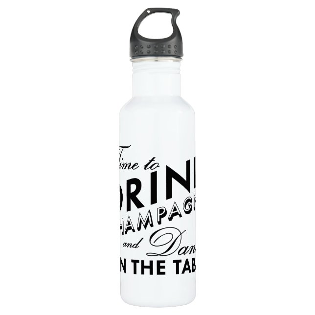 Time to Drink Champagne Black & White Water Bottle (Front)