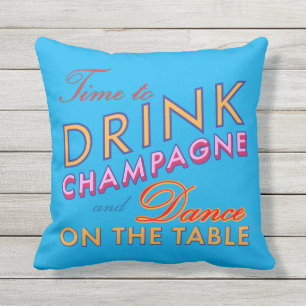 Time to Drink Champagne Blue Outdoor Pillow