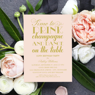 Time to Drink Champagne Blush Gold Birthday Party Invitation