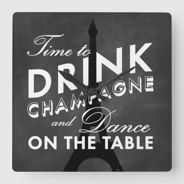 Time to Drink Champagne Eiffel Tower Wall Clock (Front)