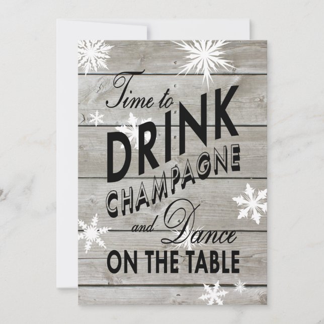 Time to Drink Champagne on Barn Board Xmas Invite (Front)