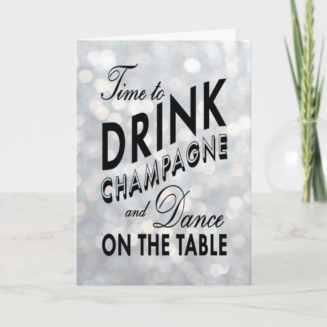 Time to Drink Champagne on Silver Holiday Card (Front)
