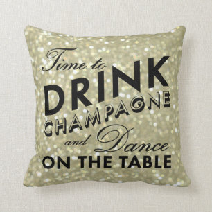 Time to Drink Champagne Pillow in gold
