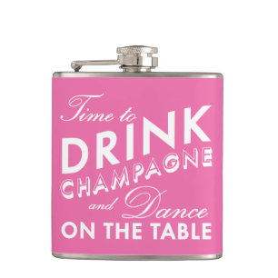 Time to Drink Champagne Pink & White Flask