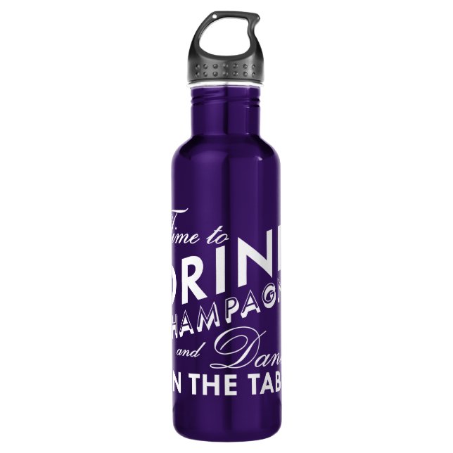 Time to Drink Champagne Purple Water Bottle (Front)