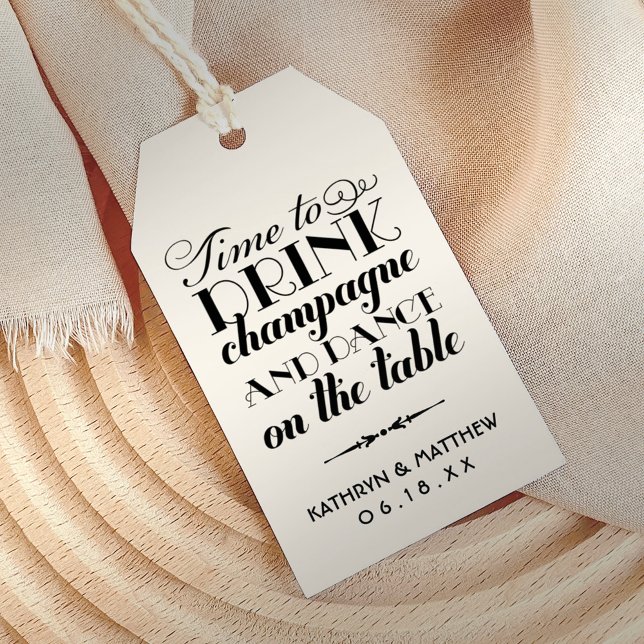 Time to Drink Champagne Quote Wedding Monogram Gift Tags (Creator Uploaded)
