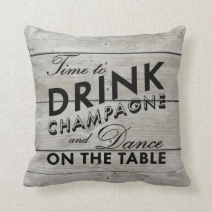 Time to Drink Champagne Rustic Black Pillow