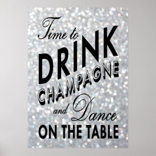 Time to Drink Champagne Silver Poster