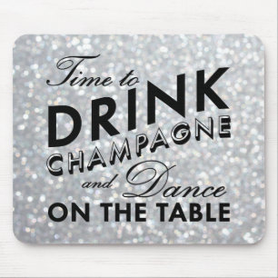 Time to Drink Champagne Sparkly Silver Mouse Pad