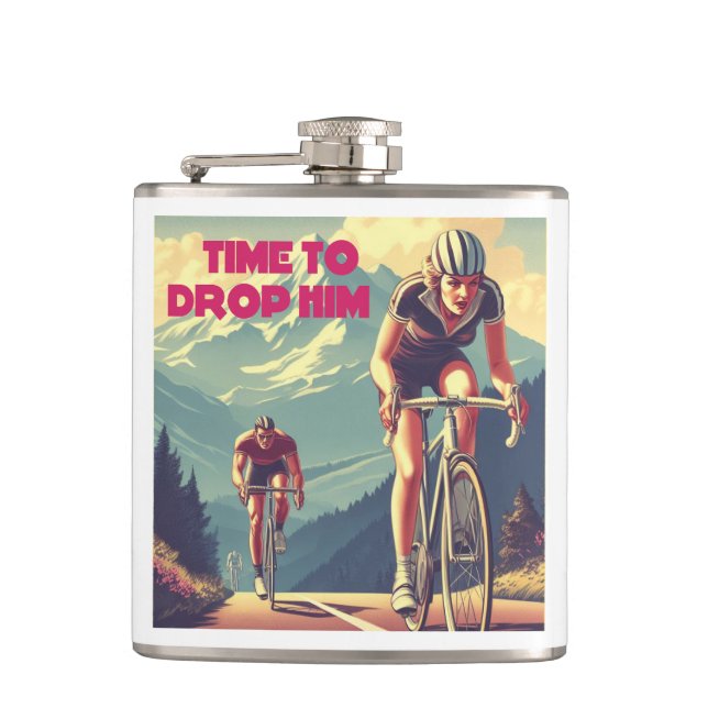 Time To Drop Him Cycling Hip Flask (Front)