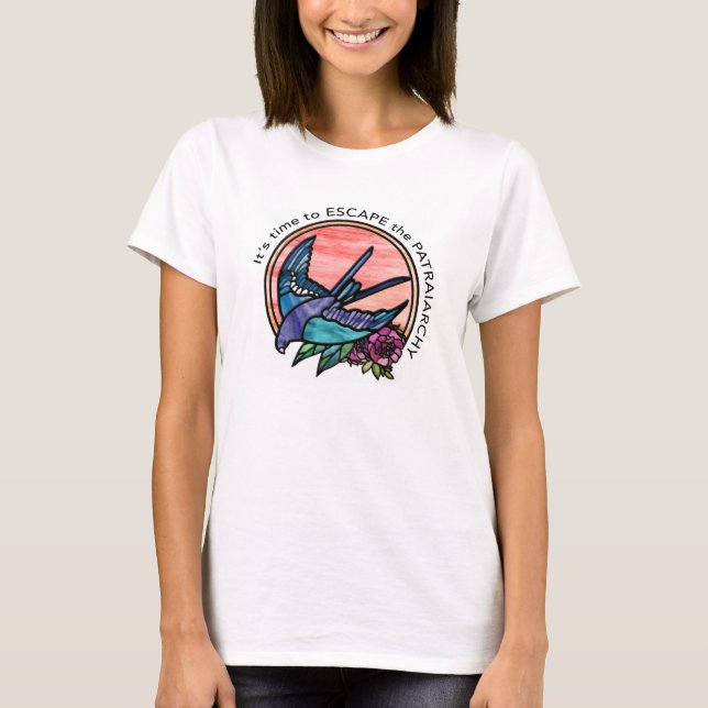 Time to escape the patriarchy red rose and bird T-Shirt (Front)