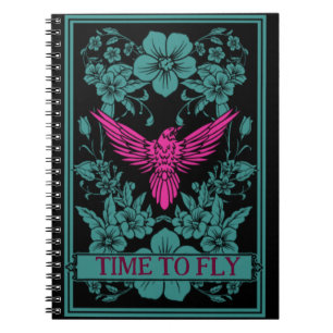 TIME TO FLY - Exotic pink bird/dusky blue flowers Notebook