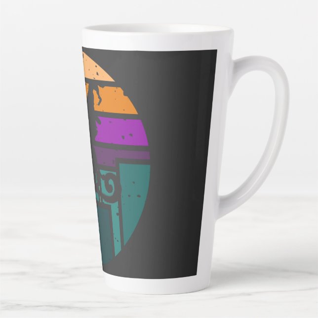 Time To Fly - Halloween Retro Sunset Witch Cat Latte Mug (Right)