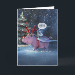Time to Fly Unique Vintage Flying Pig Christmas Holiday Card<br><div class="desc">Create your own unique Christmas cards on a cool, inspirational custom template that you can personalise with your own message. The unusual, beautiful holiday art illustration hand painted by Raphaela Wilson depicts a pink pig wearing red and green Rudolph antlers/bells in a winter snow forest. Atop his back is a...</div>