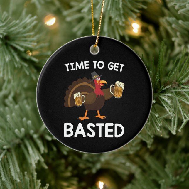 Time To Get Basted Funny Beer Turkey Thanksgiving  Ceramic Tree Decoration (Tree)