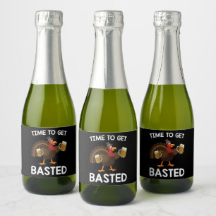 Time To Get Basted Funny Beer Turkey Thanksgiving Sparkling Wine Label