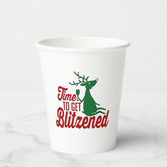 Time to Get Blitzened Christmas Reindeer  Paper Cups (Front)